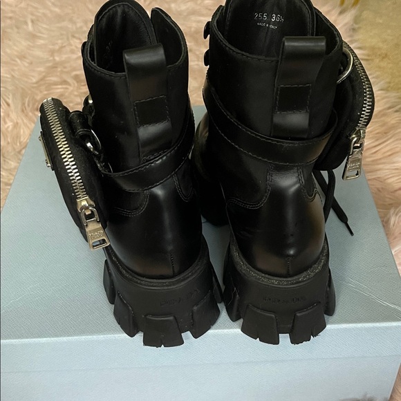 Black Leather Lug-Sole Combat Boots - Picture 6 of 7